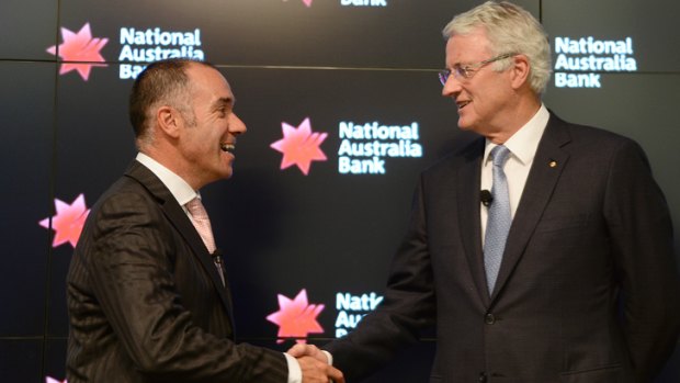Incoming NAB chief Andrew Thorburn (left) with chairman Michael Chaney on Thursday.