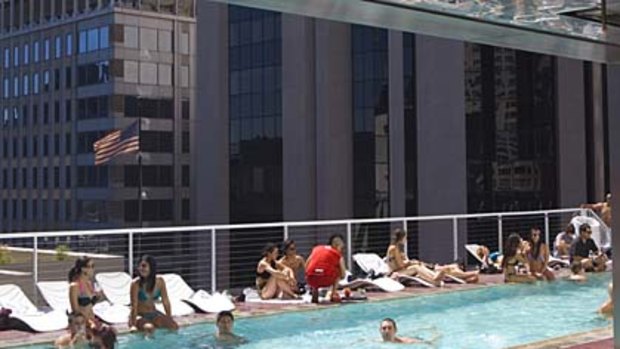 High life ... the rooftop pool at the The Standard, the hotel straddling the High Line.