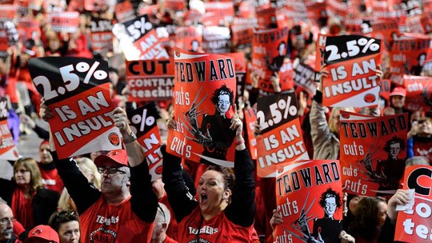 Teachers rally at Hisense Arena during the June action.