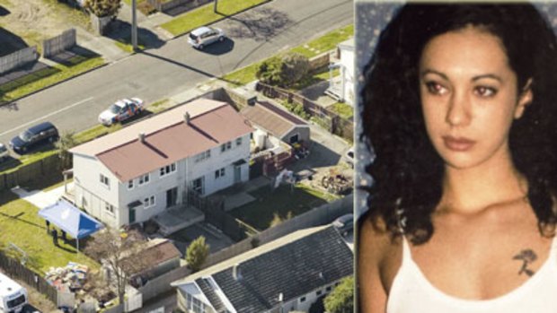 Neighbourhood nightmare ... the crime scene in Christchurch where two bodies were found in a basement (above). Police believe one of the bodies may belong to Tisha Lowry (right), who has been missing for 12 months.