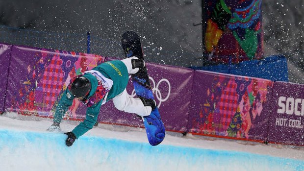 Coming to grips: Australia's Nate Johnstone found it tough going during practice for the men's halfpipe competition.