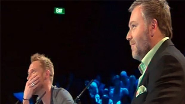 Clanger ... Judges Ronan Keating and Kyle Sandilands react.