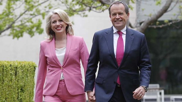 Triumphant: Bill Shorten and his wife Chloe at Parliament House after winning the ballot.