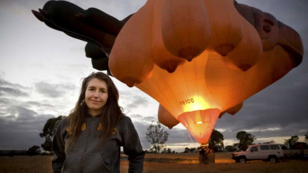 Former Canberran Patricia Piccinini with her creation, the <em>Skywhale</em>.