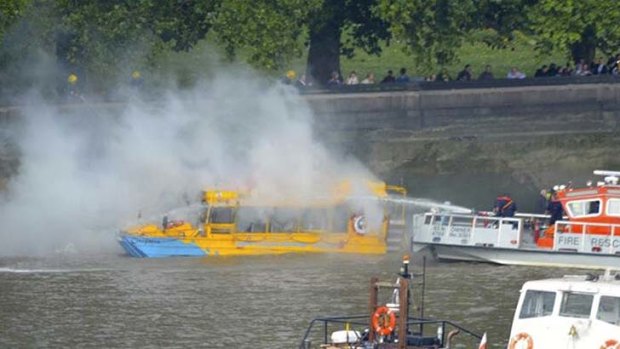 Passengers were quickly rescued after a fire broke out on the London Duck Tours boat.