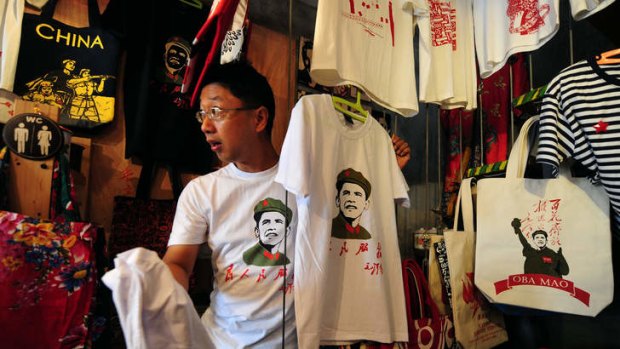 Designer and entrepreneur Liu Mingjie wears his 'Oba Mao' t-shirt in Beijing.