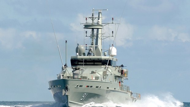 HMAS Bundaberg, which caught fire during maintenance in Brisbane.