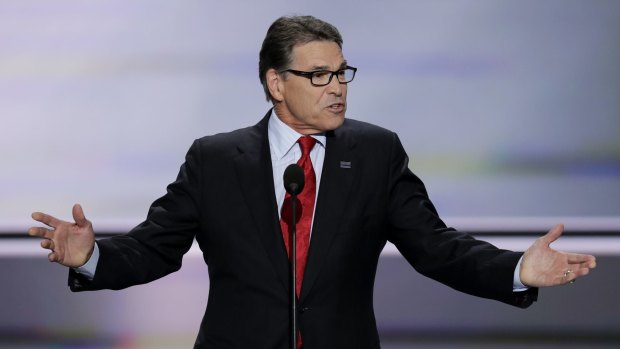 Former Governor Rick Perry of Texas speaks during the opening day of the Republican National Convention.