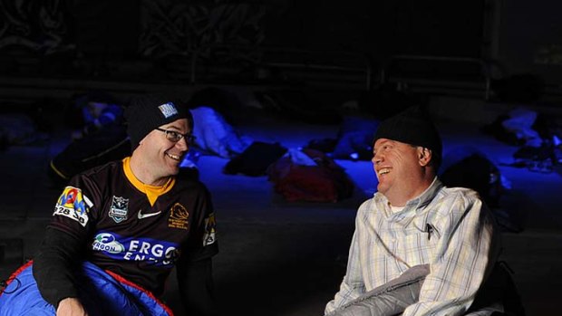 Queensland Treasurer Andrew Fraser and LNP treasury spokesman Tim Nicholls join forces at the 2011 Vinnies Brisbane CEO Sleepout.