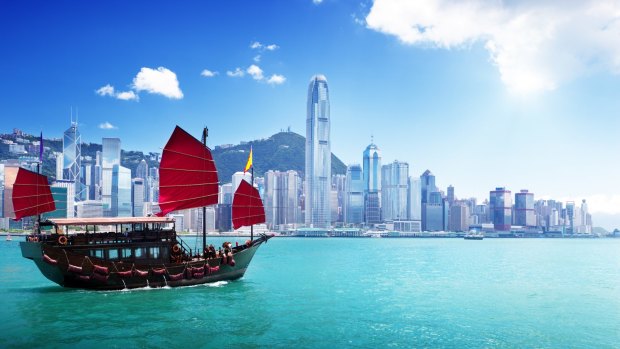 A traditional junk on Hong Kong’s Victoria Harbour