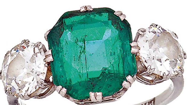 This emerald diamond ring from the early 20th century fetched $8400 at the latest Sotheby's Jewels auction.