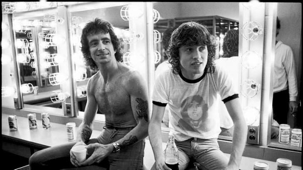 Late AC/DC frontman Bon Scott & a youthful Angus Young, Atlanta, Georgia 1978.