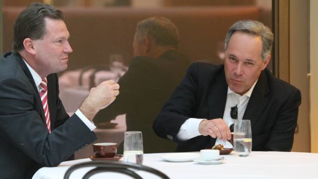 Witnesses ... former premiers Nathan Rees and Morris Iemma enjoy a coffee together, 2009.