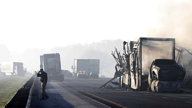 The scene on the highway after the pile-up.