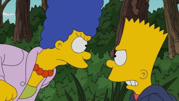 Marge Simpson with her mischievous son, Bart, who is voiced by Nancy Cartwright. 