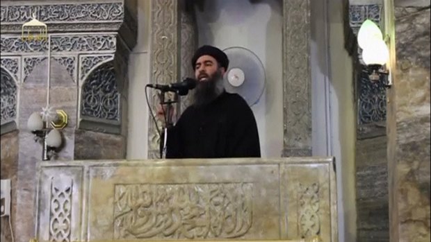 Islamic State Abu Bakr al-Baghdadi delivers a sermon in July in Mosul. Officials from Iraq and Lebanon are at odds as to whether the woman detained in northern Lebanon is al-Baghdadi's wife.