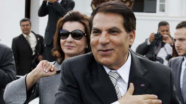 Fled ... Zine el-Abidine Ben Ali and his wife, Leila Trabelsi.