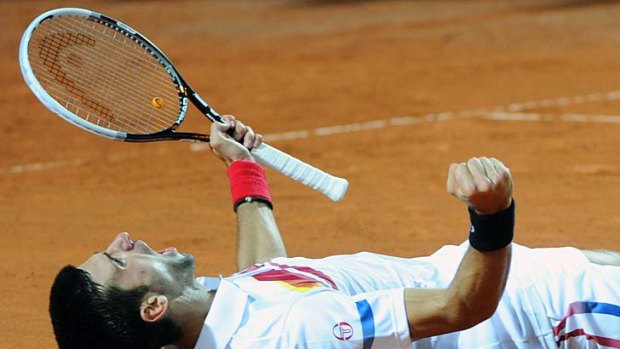 Won again ... Novak Djokovic celebrates.