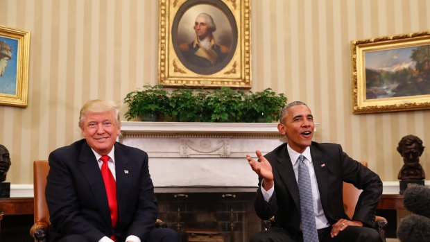 "A very good man": The President-elect Donald Trump and President Barack Obama at their first meeting. 