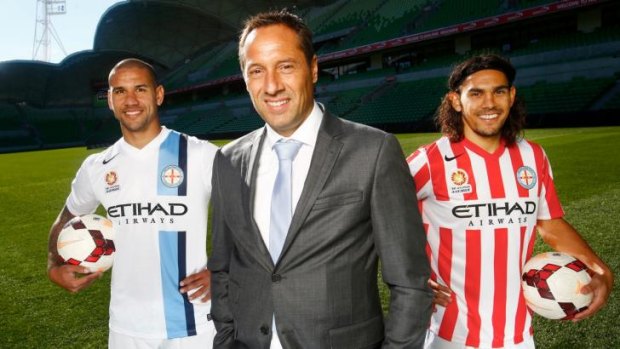 Coach John van't Schip (centre), seen with  Patrick Kisnorbo and David Williams at the club's launch in July, knows it is now under pressure to deliver.