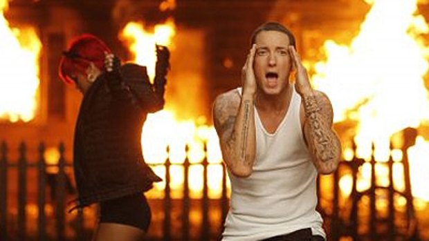 Rihanna and Eminem in the clip for Love The Way You Lie.