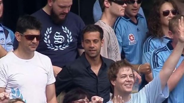 Respectful ... Alex Brosque in The Cove during the match between Sydney FC and the Central Coast Mariners.