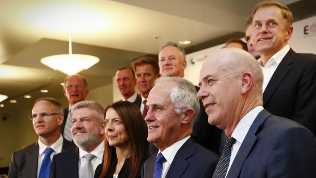 Prime Minister Malcolm Turnbull and Fairfax Media CEO Greg Hywood during a summit with media executives at Parliament House in May.