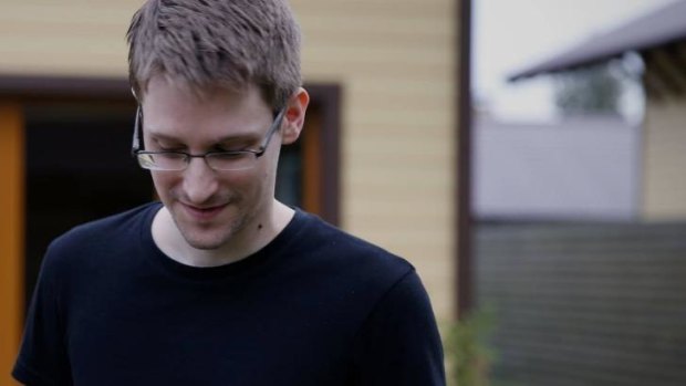 Edward Snowden in <i>Citizenfour</i>.