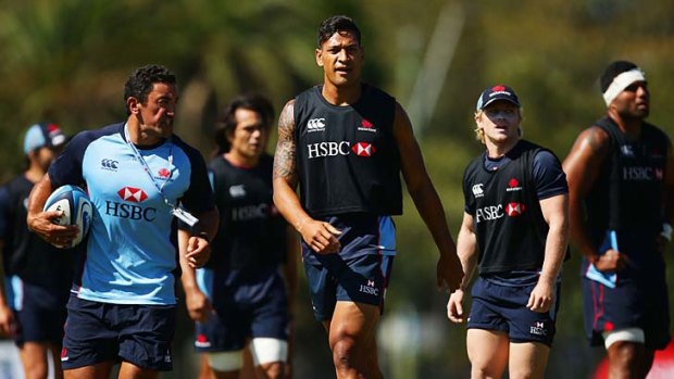 Trial &#8230; Israel Folau takes a breather during Waratahs training at Moore Park last week.