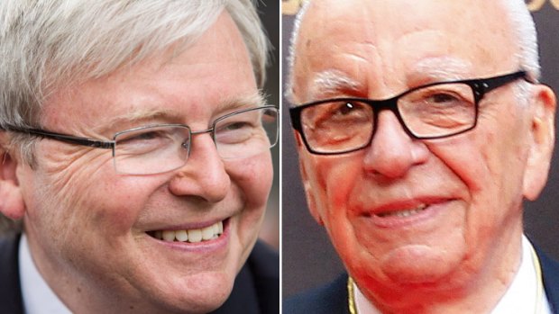 Kevin Rudd (left) is in the firing line of powerful News Corp boss Rupert Murdoch.