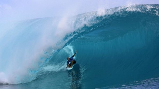 Not enough: Kelly Slater's final wave was not enough to overcome Gabriel Medina in Tahiti's final.