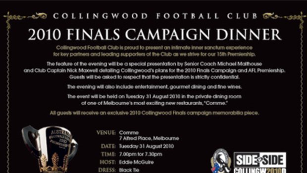One eye on the prize? For $1500 you can be briefed on Collingwood's plans for the finals.