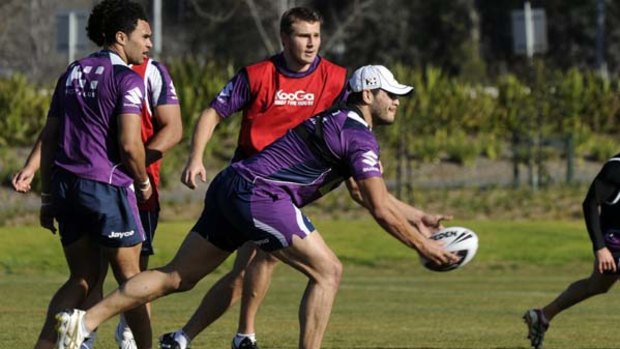 On his way? ... Greg Inglis trains with the Storm yesterday.