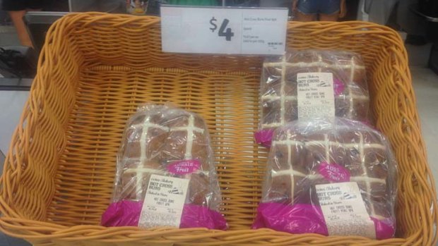 Hot cross buns on sale in the Coles store at the Myer Centre.