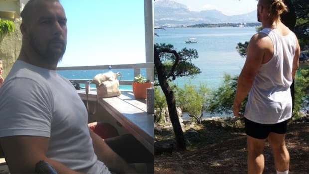Mark de Mori relaxes at City Beach this week and (right) surveying the coastline in his new home in Croatia.