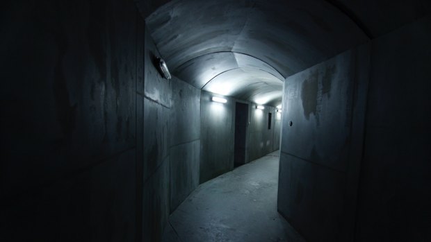 Cardboard was used to create this 'concrete' corridor for the movie The Wheel, shot at Docklands Studios Melbourne.
