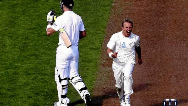 Kevin Pietersen walks off after being dismissed first ball LBW to Neil Wagner.