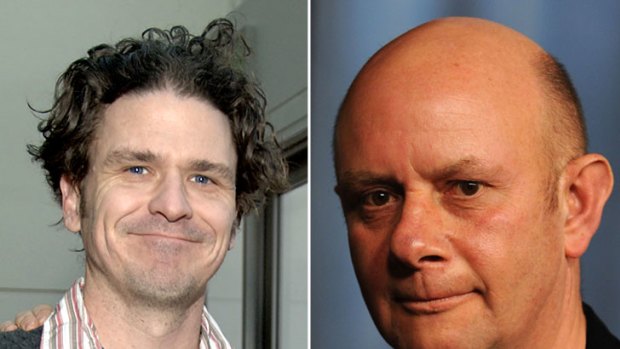 Dave Eggers, left, author and creator of children's writing centre '826 Valencia' in San Francisco; and Nicky Hornby, right, the founder of its London spin-off, the Ministry of Stories.