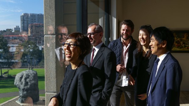 Winning architects of The Sydney Modern project from the architectural firm SANAA look out to the north of The Art Gallery of NSW where the new extension will be built.  From left is 
Kazuyo Sejima, AGNSW Director, Michael Brand, Artist Ben Quilty, Yumiko Yamadaof and Ryue Nishizawa.
