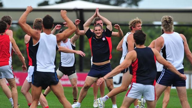 Brendan Fevola trains with the Casey Scorpions yesterday.