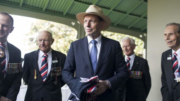 Prime Minister Tony Abbott meets with D-Day veterans on Saturday.