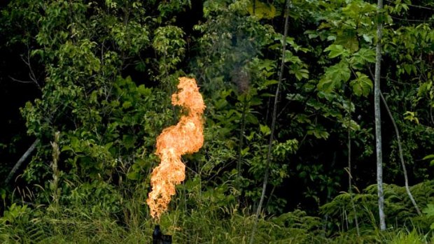 A price to pay ... gas is flared off from an oil facility near Yasuni National Park in Orellana Province, Ecuador.