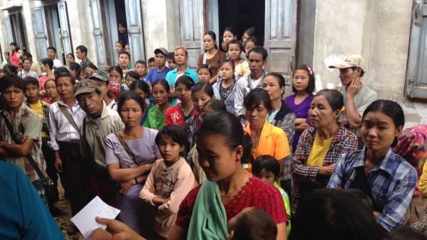 Myanmar Australia Conolly Foundation. November 2015. Queue outside the MACF temporary clinic in the hill village of Leik Tho, Myanmar. Photo: Dr Tim Peltz.