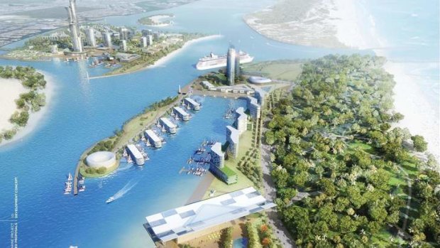 An artists' impression of a proposed cruise ship terminal development on the Gold Coast.