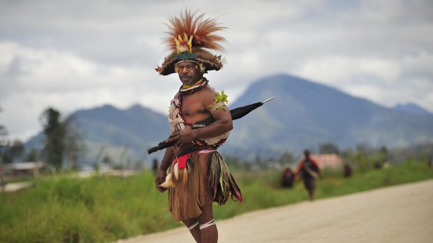 A man in traditional dress in Papua New Guinea's Southern Highlands Province.