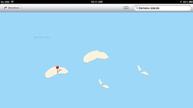 The two sets of Senkaku Islands as shown on Apple Maps.