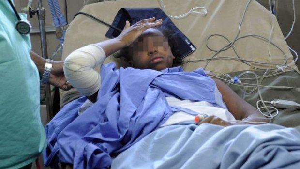 Bahia Bakari lies on her bed in hospital after surviving the crash.