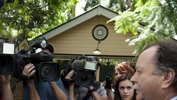 Bruce Hawker speaks to media outside the Kevin Rudd's Brisbane home on February 25, 2012.