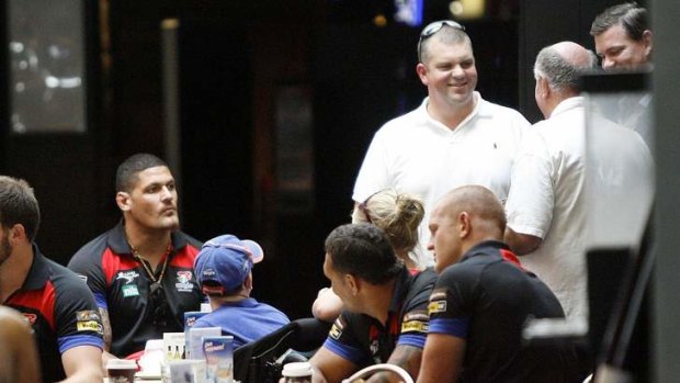 Big game: Nathan Tinkler with Knights players.
