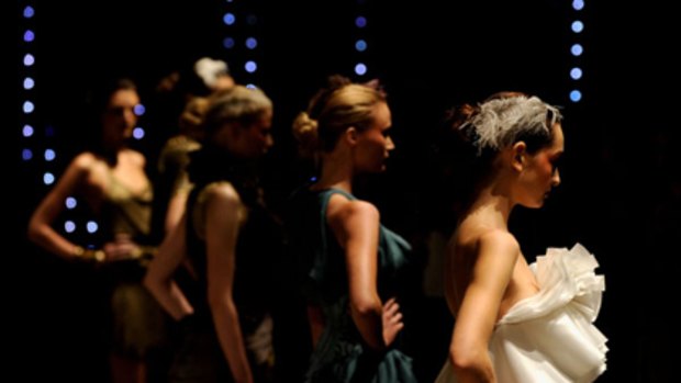Perth model Courtney Chircop (front right) on stage at the Aurelio Costarella show at Fashion Week.